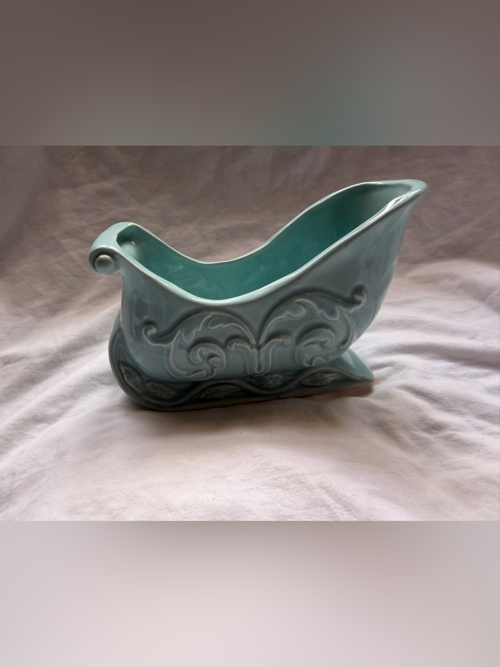 Vintage Mid Century modern slay pale blue planter